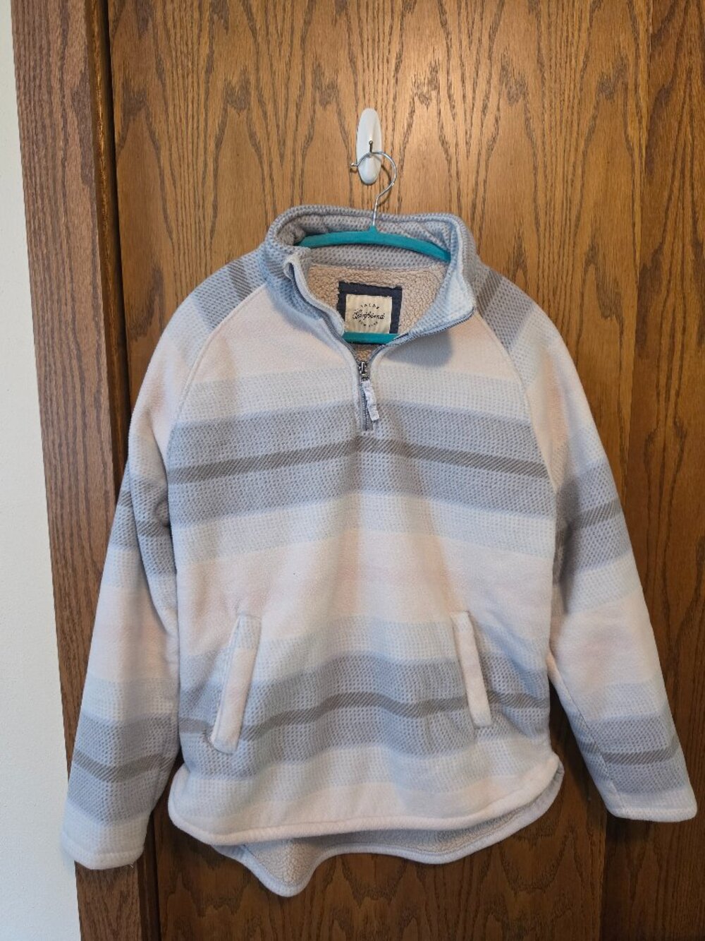 JACHS Girlfriend Sherpa Lined Fleece Pullover Ombre Stripe Large